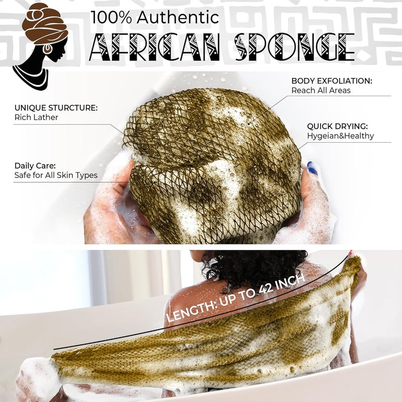 RelaxScene African Net Sponge Black and AntiGolden - 2 Pieces Authentic African Bath Sponges with Knots - Exfoliating Body Scrubber for Men - Back Scrub Exfoliator for Shower Bathroom Accessories - Image 2